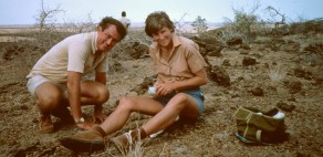 Richard and Meave Leakey, in the field near Lake Turkana, in the 1980s.